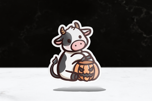Cow with Pumpkin Sticker - FlippedDimension