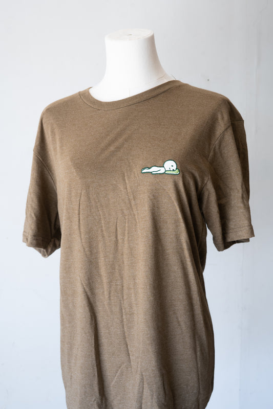 Laying Down Smiski T-Shirt (Brown/Green) - FlippedDimension