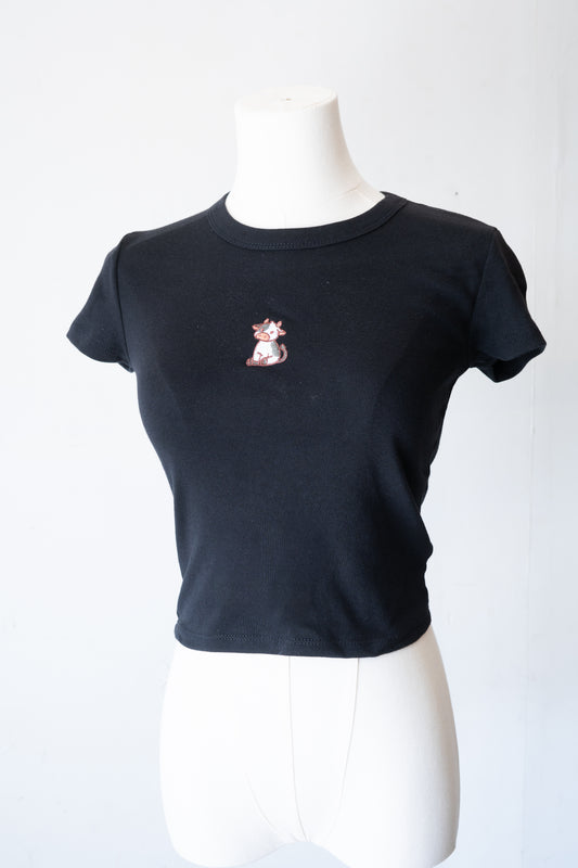 Cow Baby Tee (Black) - FlippedDimension