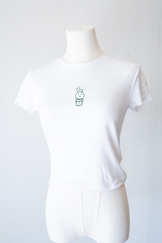 Cat-Sitting on Head Smiski Baby Tee (White) - FlippedDimension