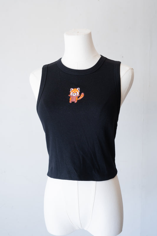 Red Panda Tank Top (Black) - FlippedDimension