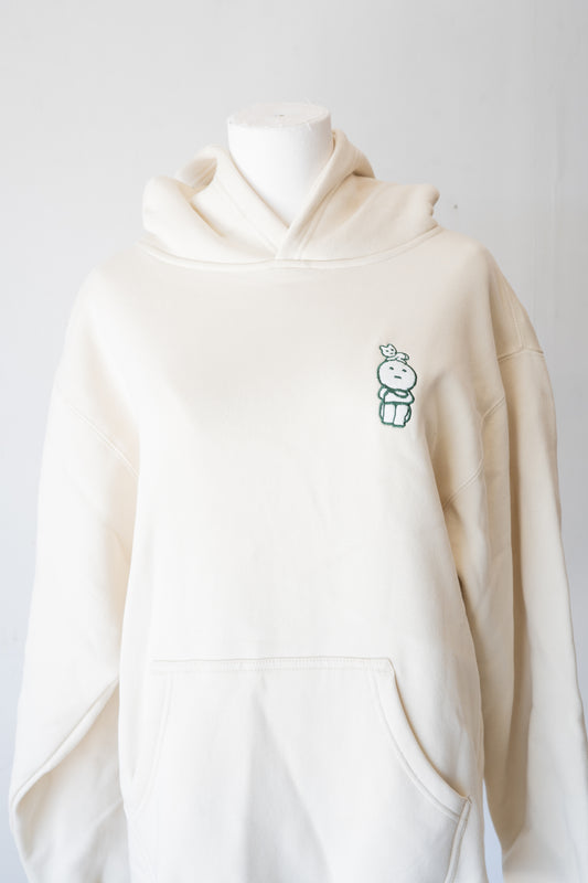 Cat-Sitting-On-Head Smiski Heavyweight Hoodie (Cream) - FlippedDimension