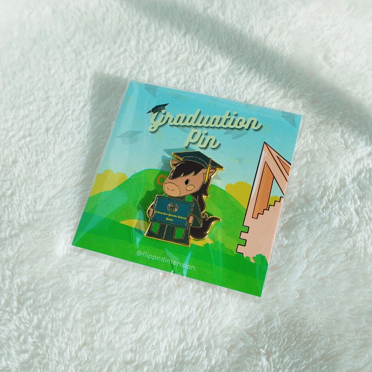 Graduation Enamel Pin | 2" Gold-Plated Graduate Pin - FlippedDimension