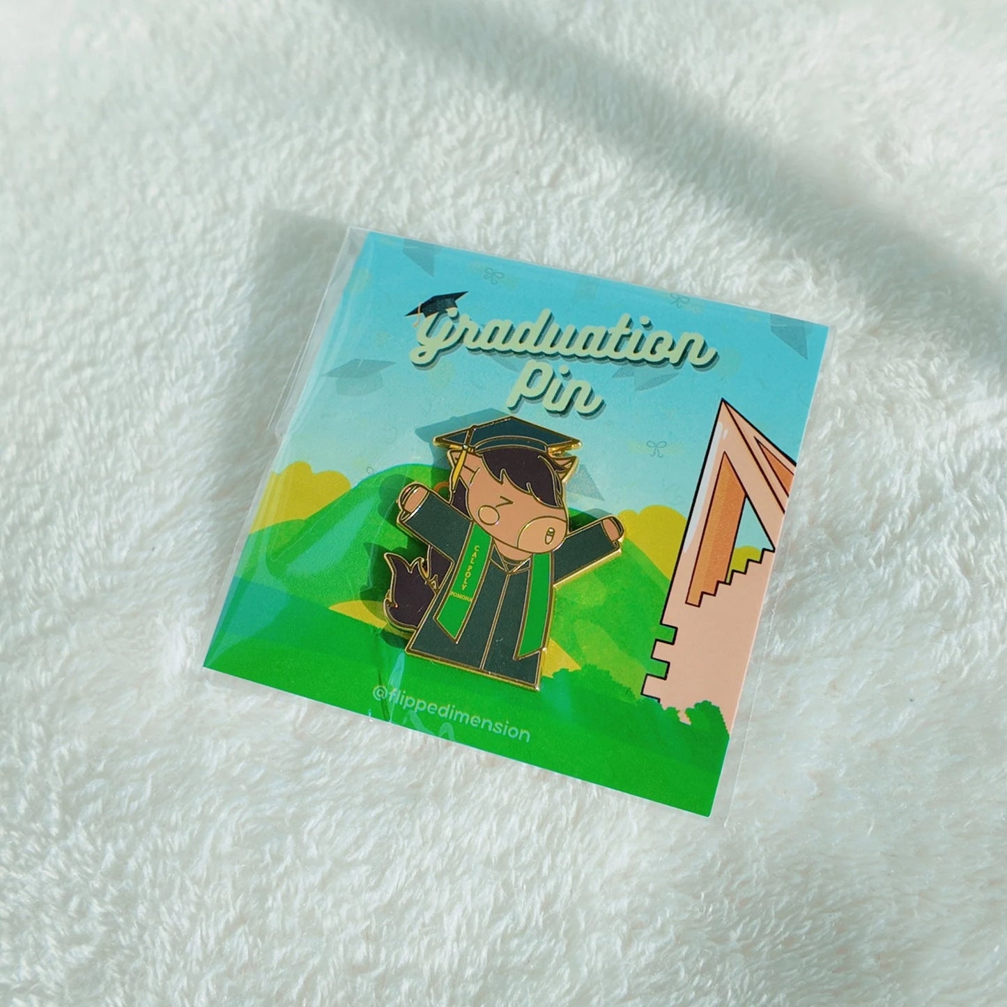 Graduation Enamel Pin | 2" Gold-Plated Graduate Pin - FlippedDimension
